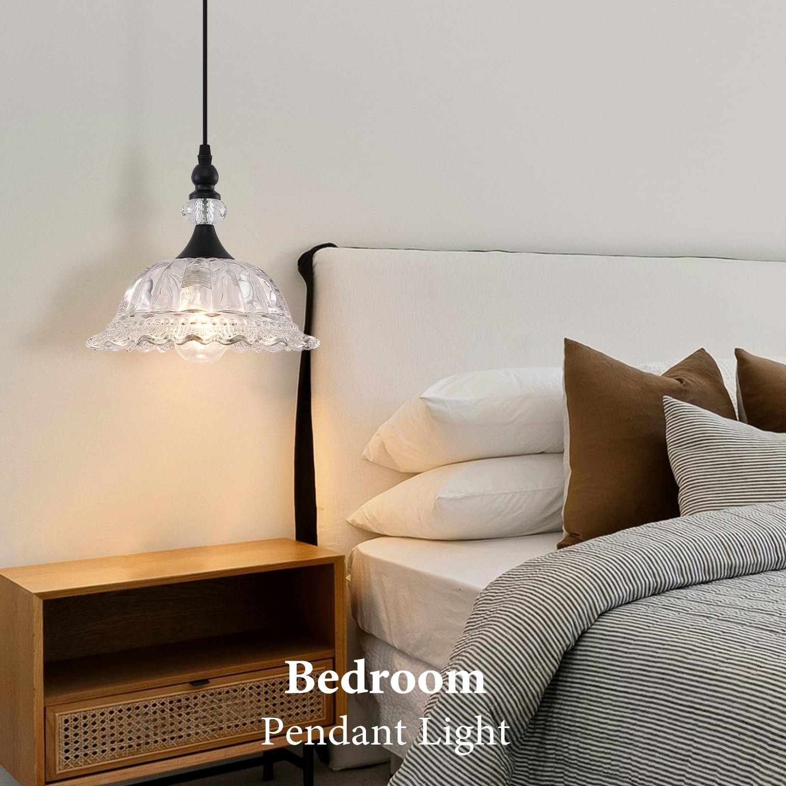 Matte Black Vintage Pendant Light with Glass Shade - Image 7