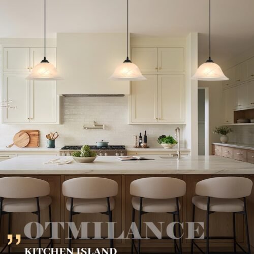 Black Farmhouse Alabaster Glass Pendant Light 11.8"