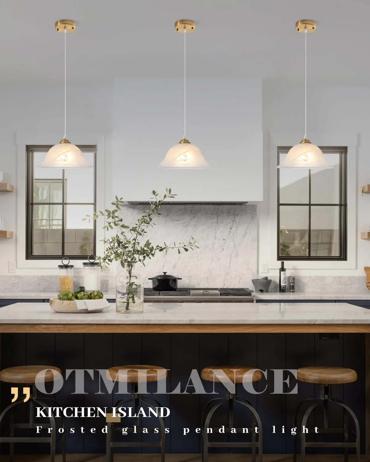 Vintage Gold Frosted Glass Pendant Light 11.8" - Image 3