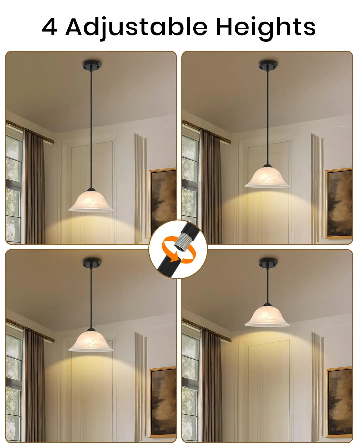 Black Farmhouse Alabaster Glass Pendant Light 11.8" with Rod - Image 7