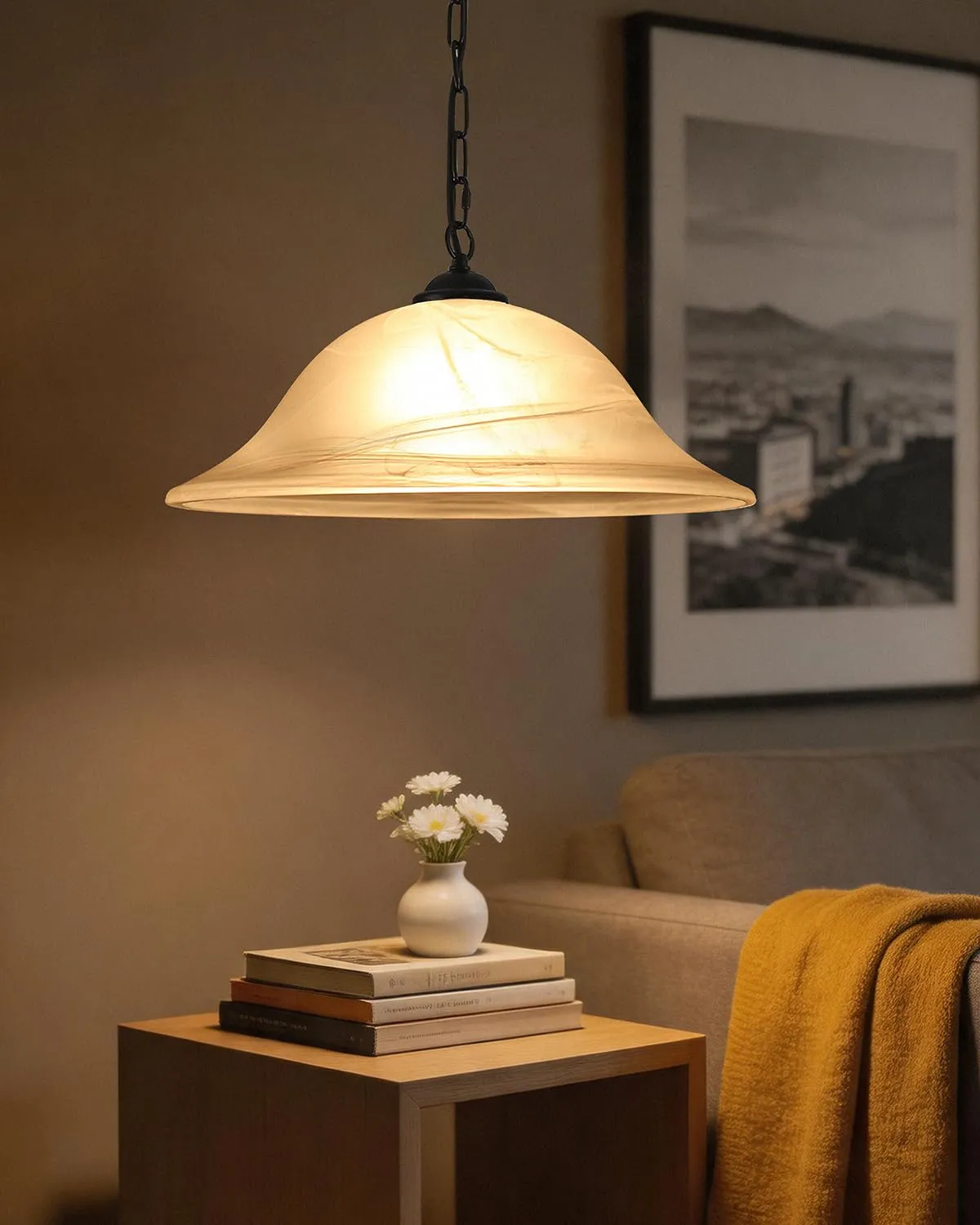 Black Oversized Frosted Glass Pendant Light 16" with Chain - Image 2