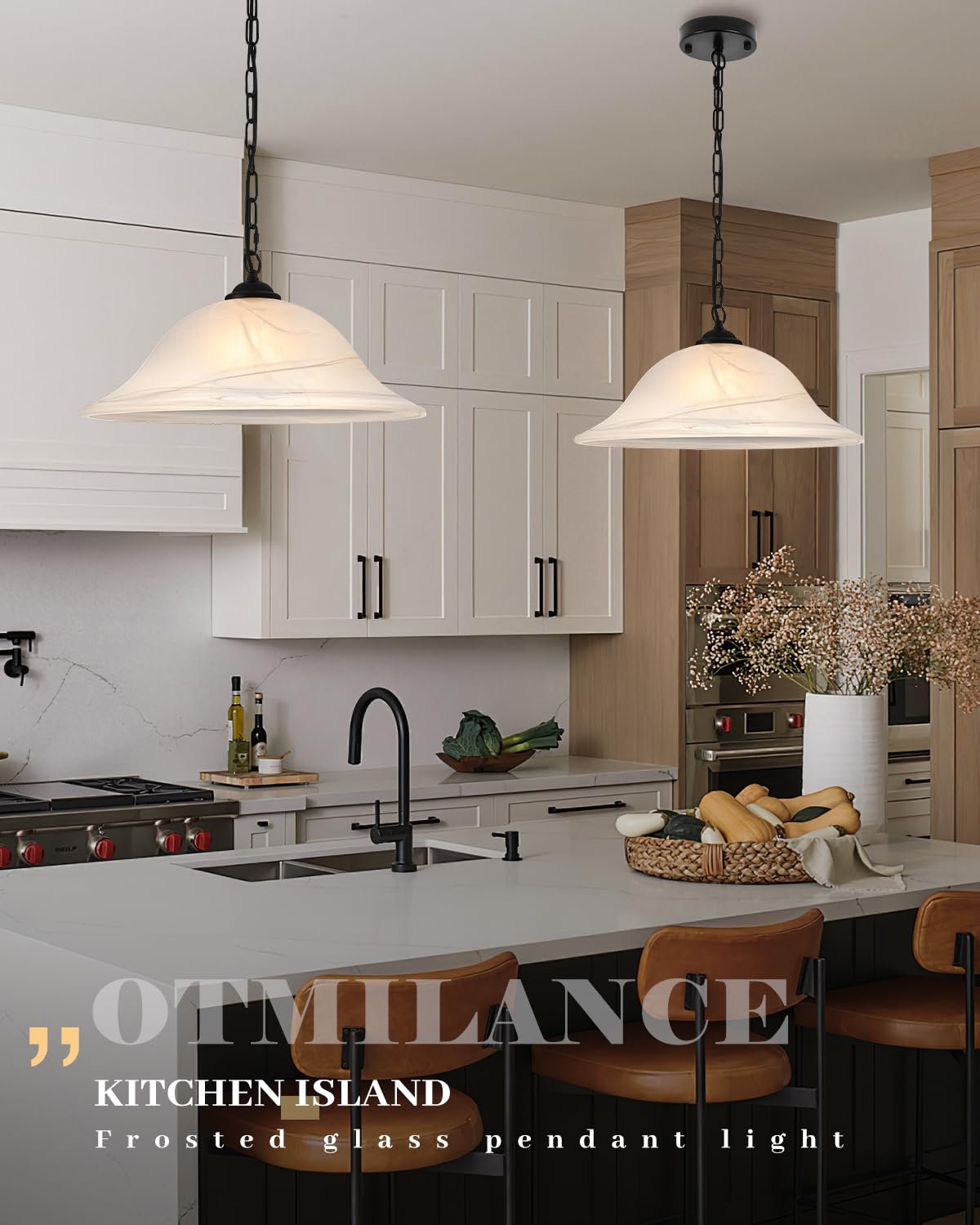 Black Farmhouse Milk Glass Pendant Light 16" with Chain - Image 7
