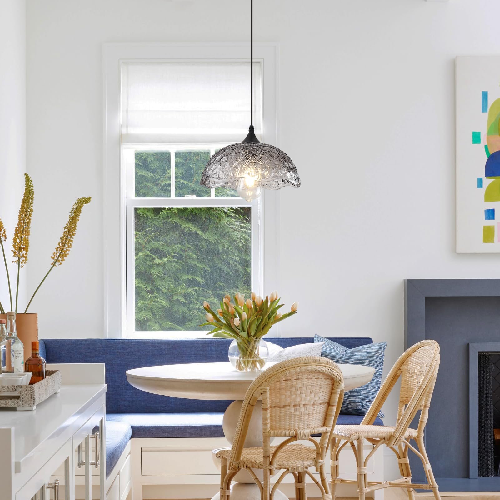 Gray Vintage Pendant Light with Glass Shade - Image 7