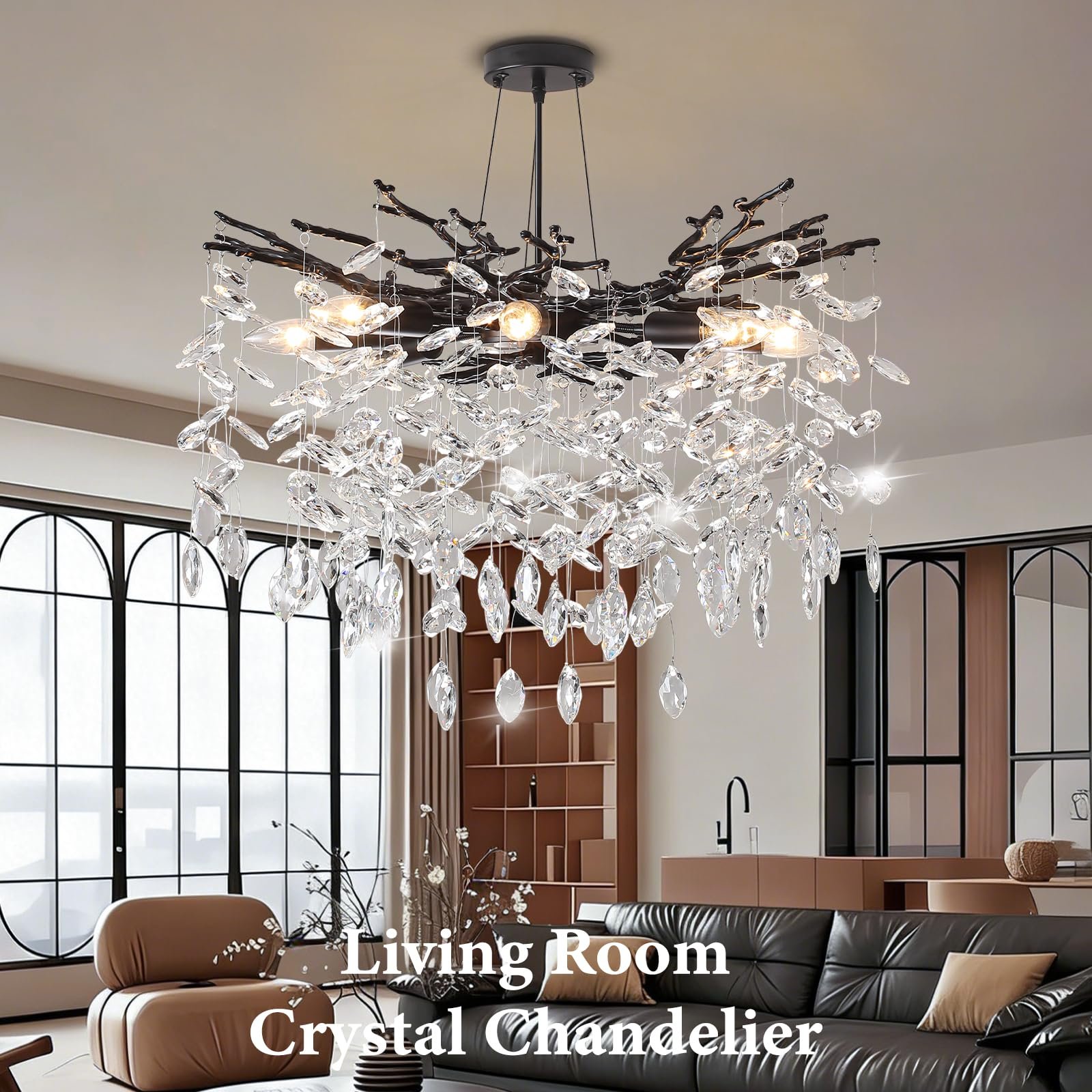 Black Tree Branch Crystal Chandelier 8-Light - Image 3