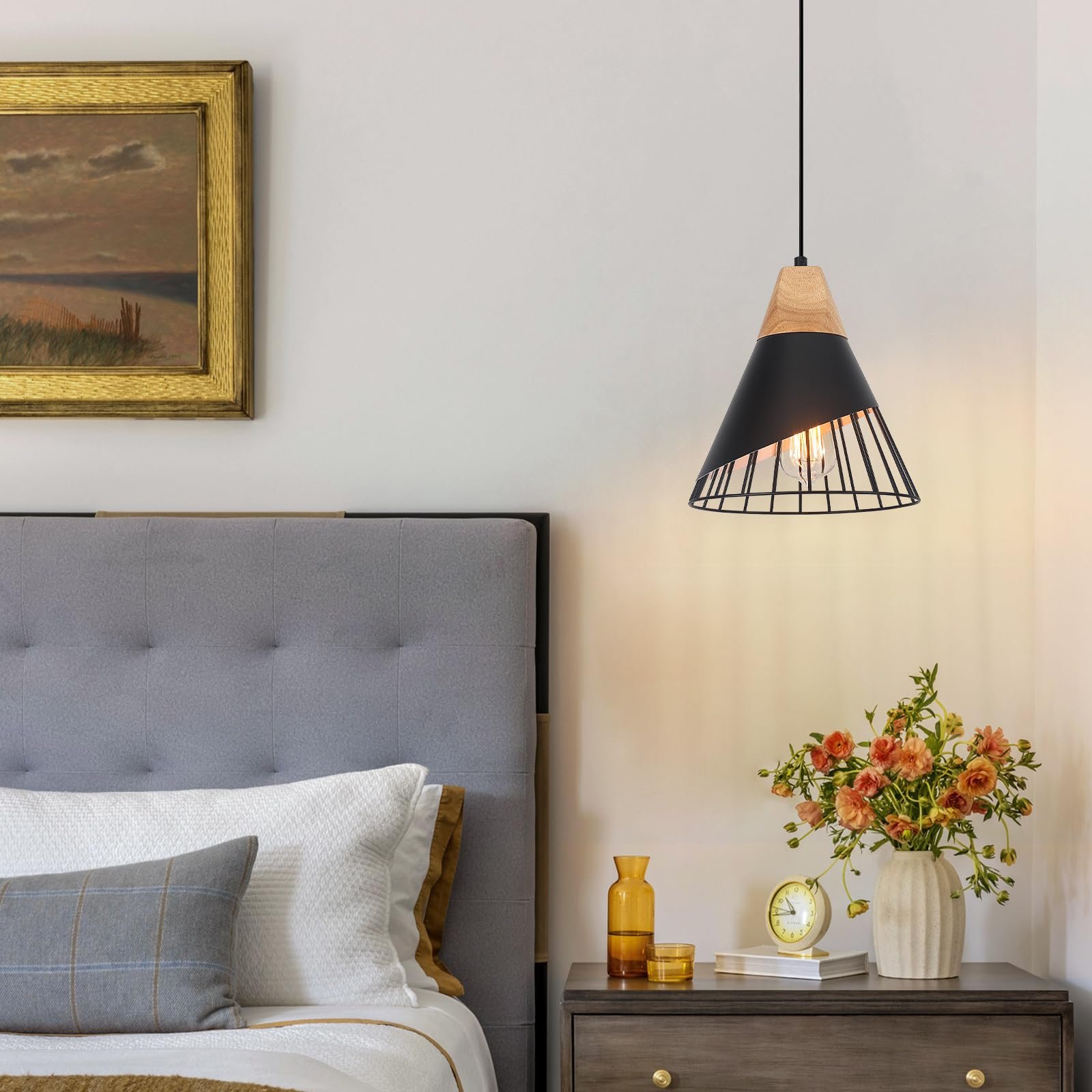9.4" Black Modern Farmhouse Pendant Light - Image 6