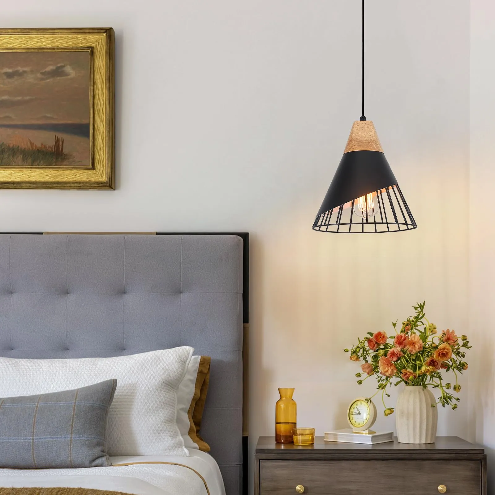 9.4" Black Modern Farmhouse Pendant Light - Image 6
