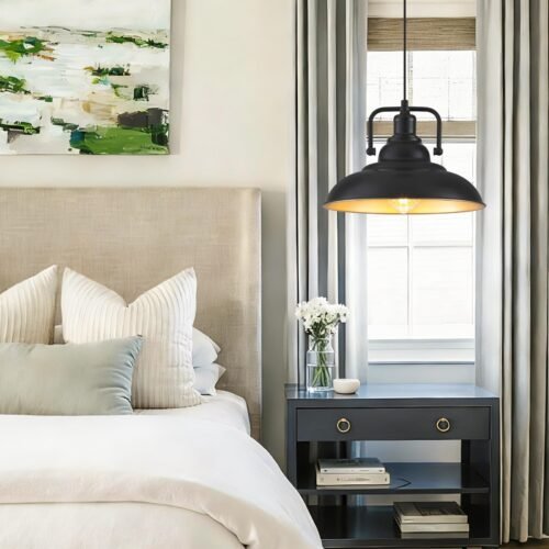 12.5" Black and Gold Farmhouse Pendant Light 3-Pack