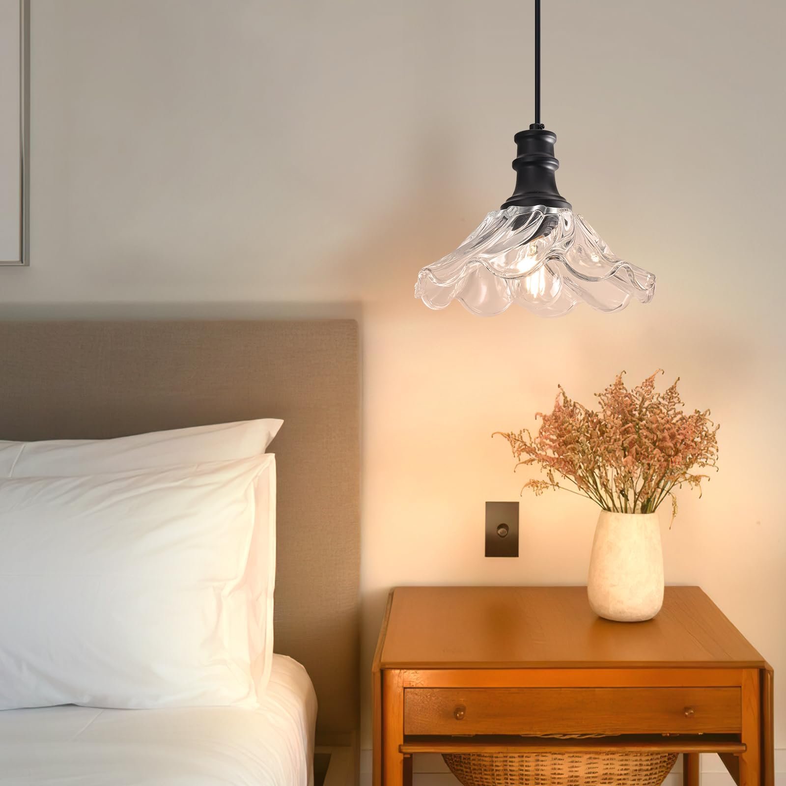 10" Black Modern Farmhouse Pendant Light with Clear Glass 2-Pack - Image 5