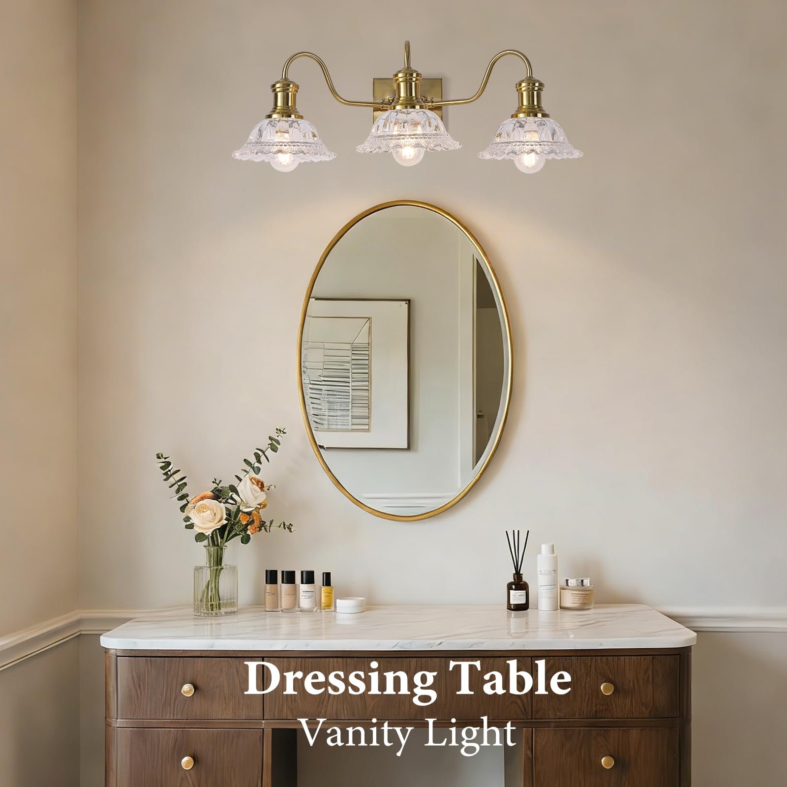 Champagne Gold 3-Light Bathroom Light with Clear Glass Shade - Image 5
