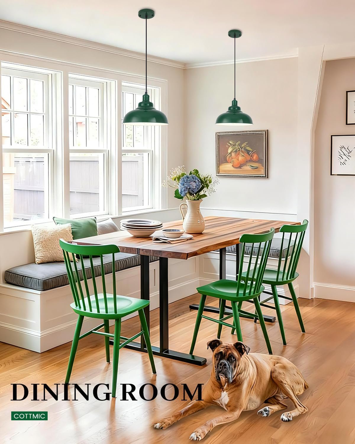 11.4" Green Modern Farmhouse Pendant Light 2-Pack - Image 3