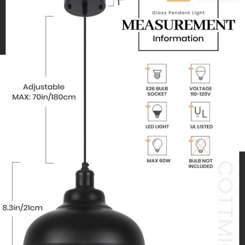 11.4" Black Dome Farmhouse Industrial Pendant Light 3-Pack