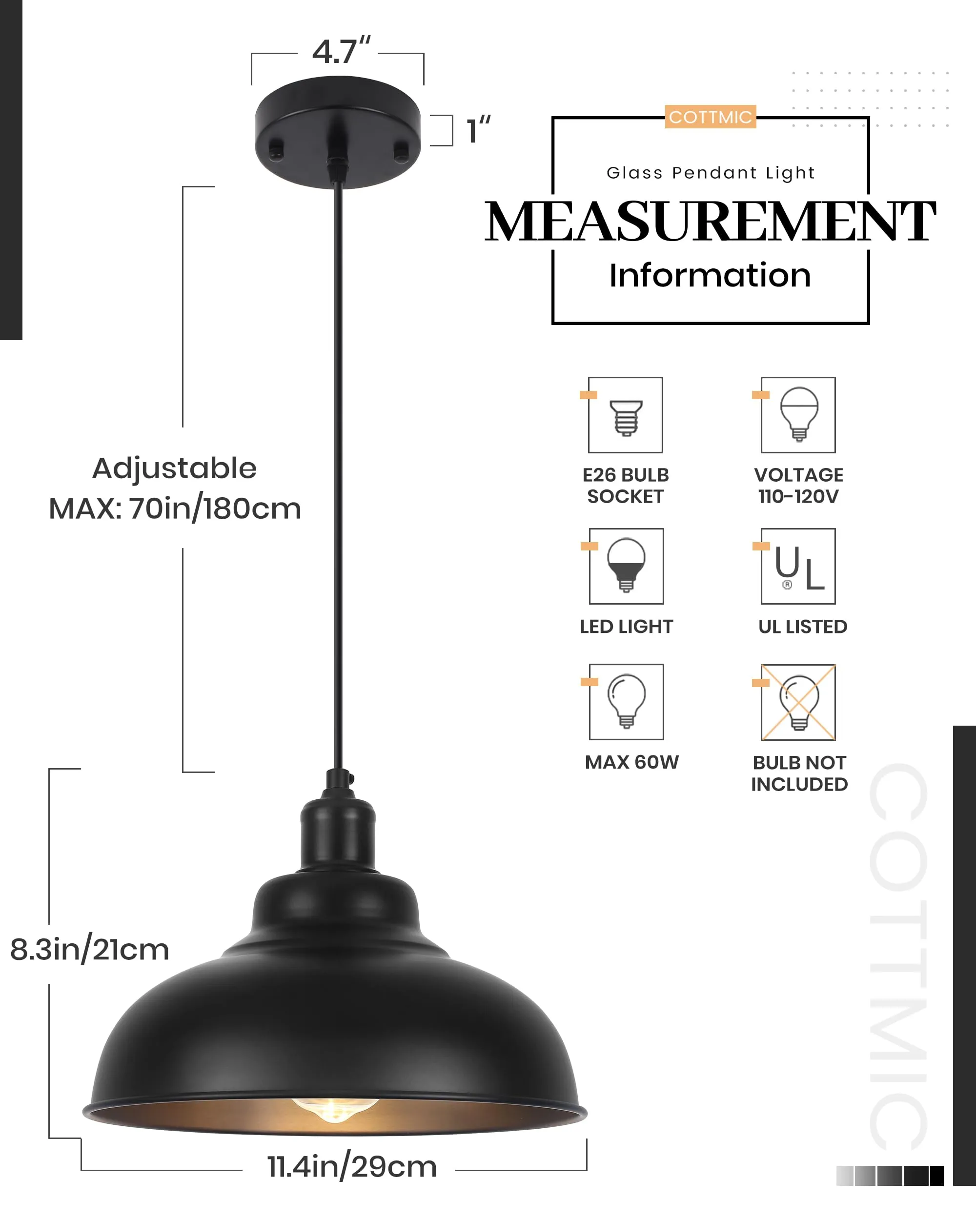 11.4" Black Dome Farmhouse Industrial Pendant Light 3-Pack - Image 2