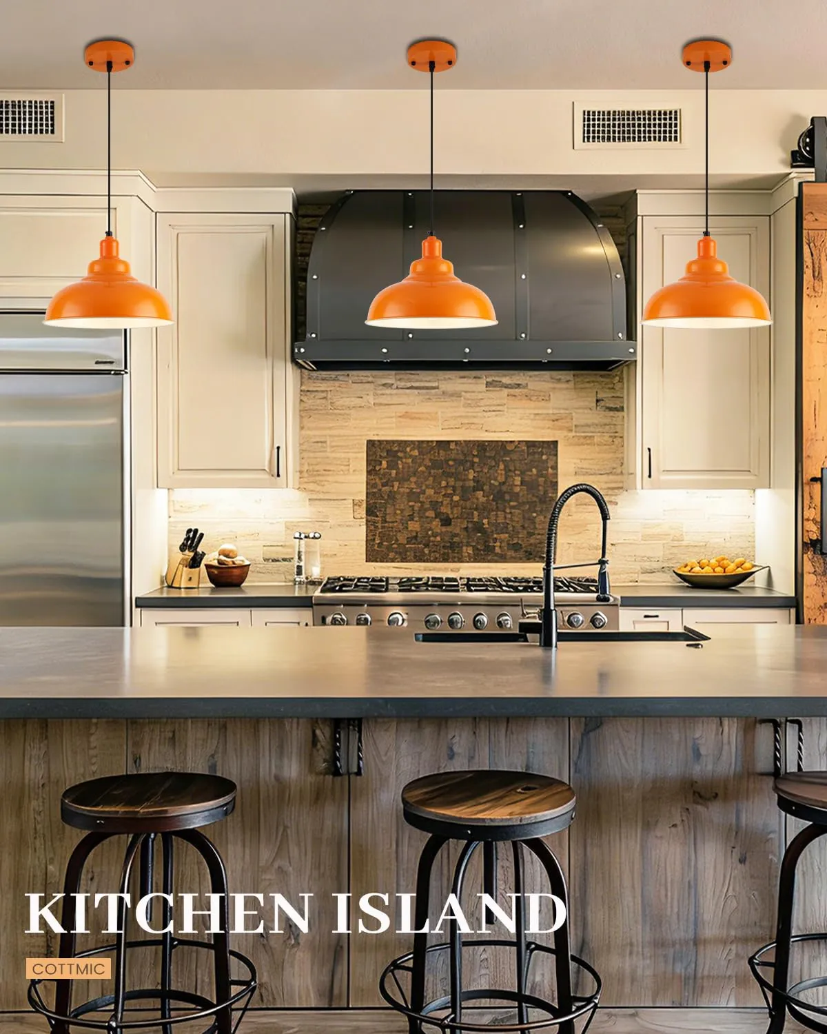 11.4" Orange Dome Farmhouse Industrial Pendant Light 3-Pack - Image 7