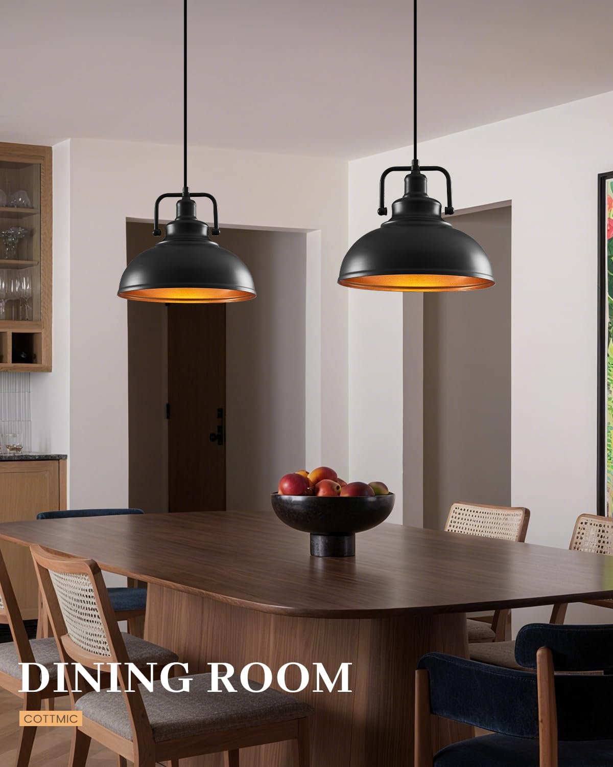 11.4" Black Vintage Farmhouse Pendant Light 2-Pack - Image 2