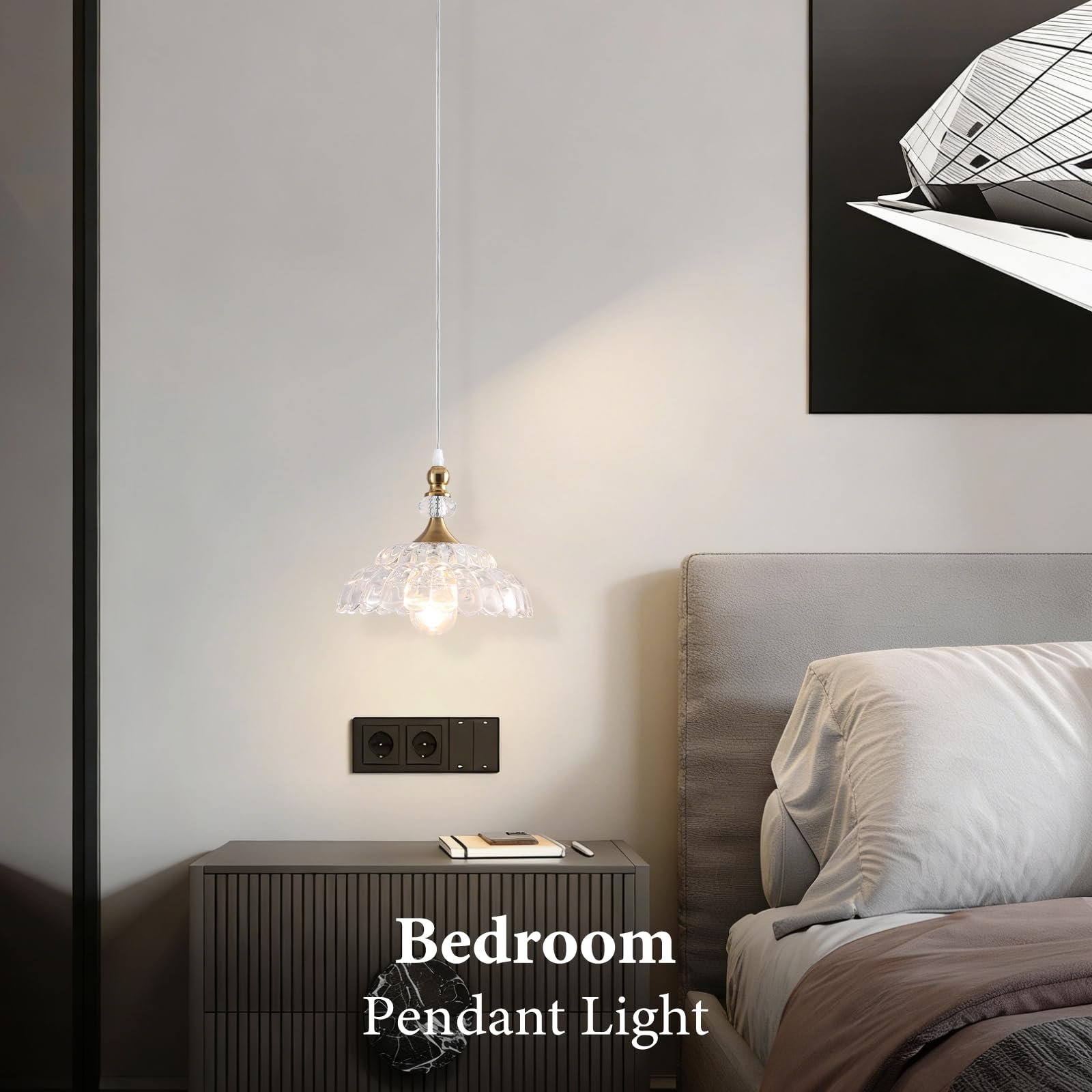 Champagne Bronze Farmhouse Pendant Light with Flower Shade - Image 2