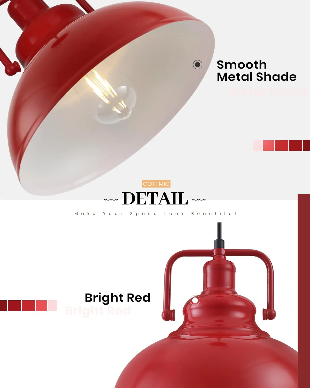 11.4?? ??Red Vintage Farmhouse Pendant Light 2-Pack - Image 7