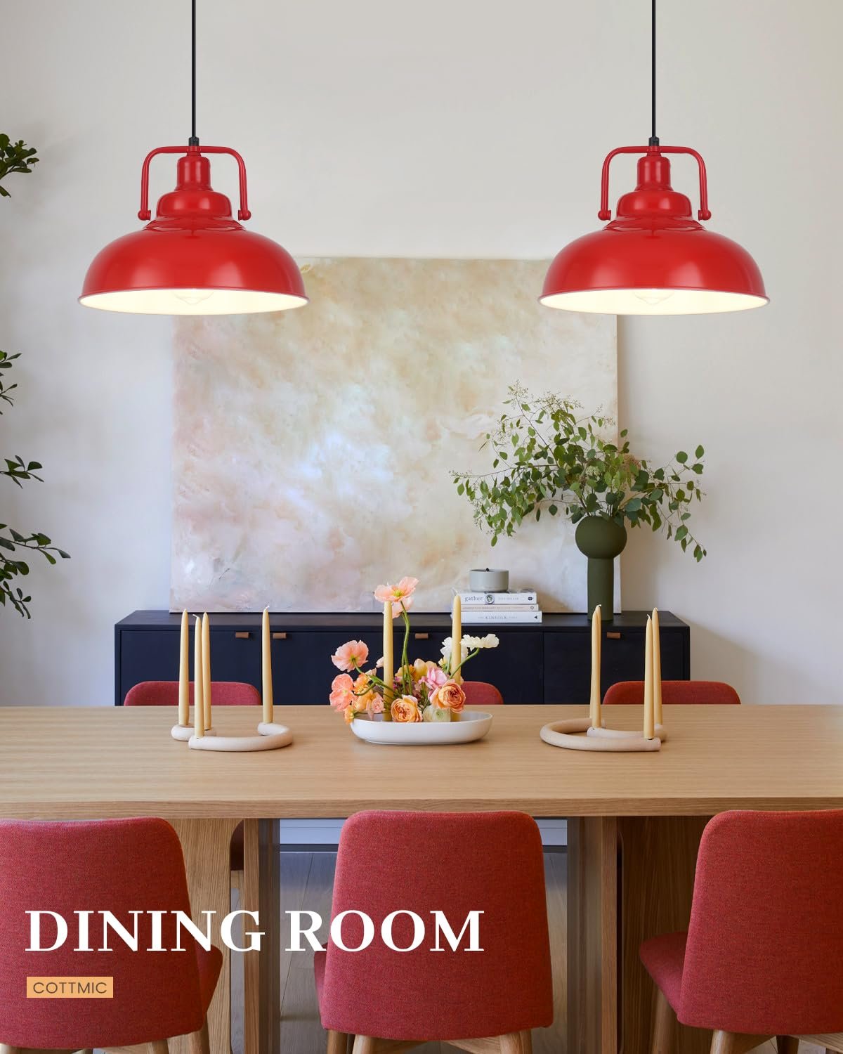 11.4" Red Vintage Farmhouse Pendant Light 3-Pack - Image 4