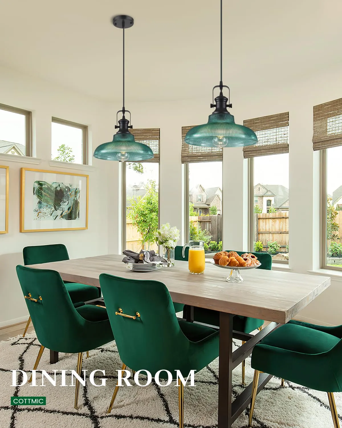 12" Green Ribbed Glass Farmhouse Pendant Light 2-Pack - Image 4