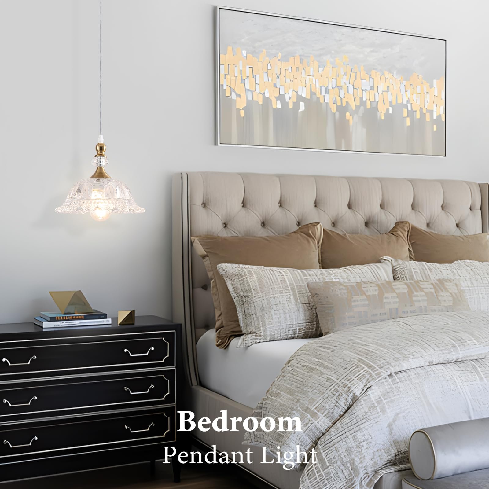 Champagne Bronze Glass Pendant Light with Flower Shade - Image 7