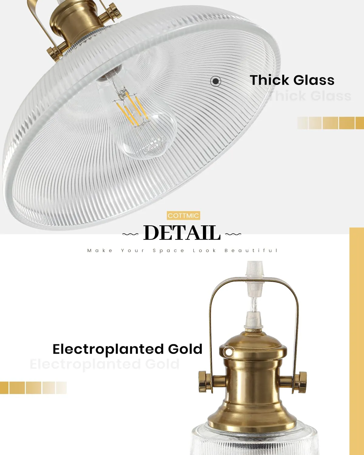 12" Gold Modern Farmhouse Pendant Light 2-Pack - Image 4