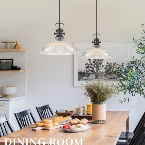 12" Black Ribbed Glass Farmhouse Pendant Light 3-Pack