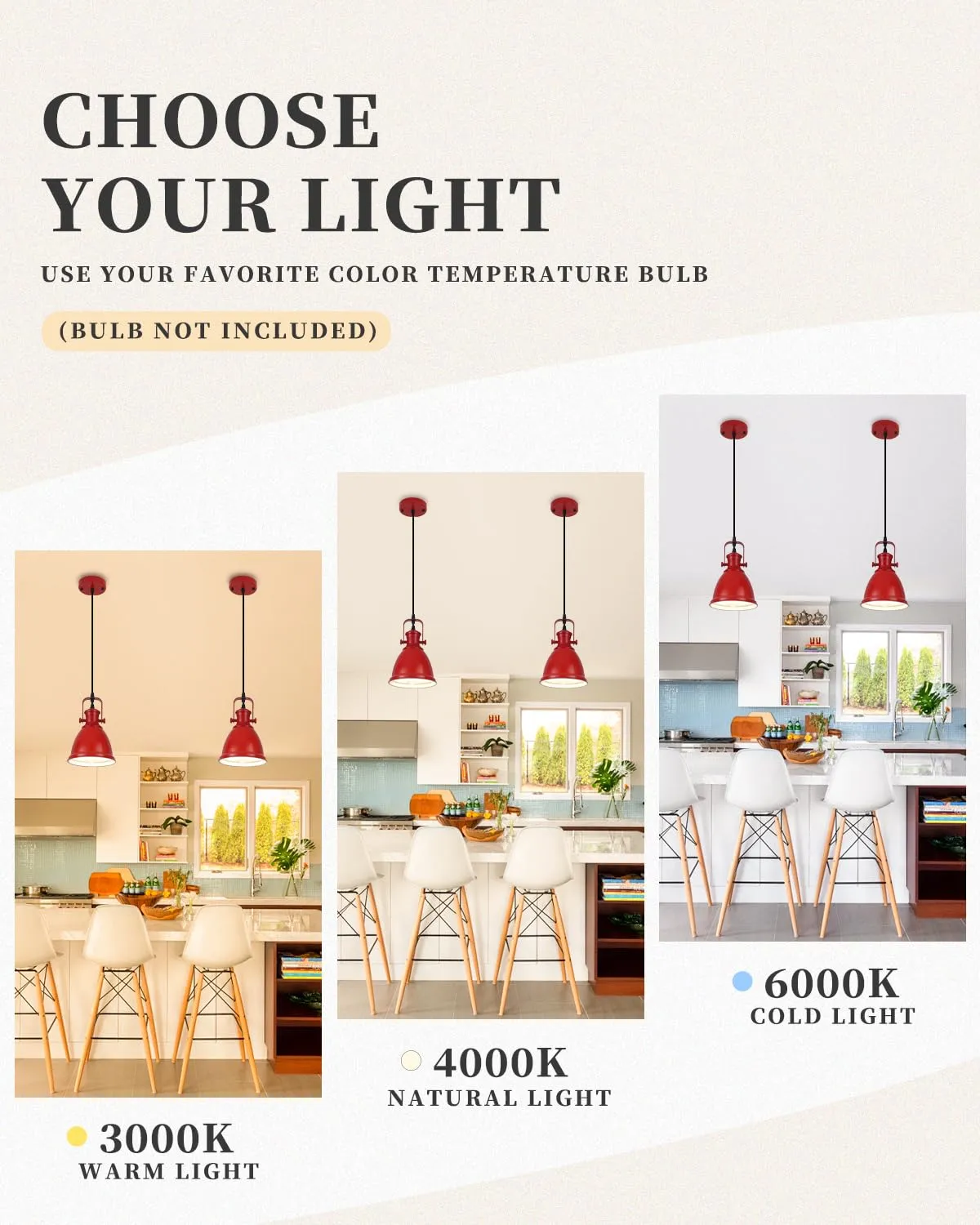 6.5" Red Vintage Farmhouse Pendant Light 3-Pack - Image 5