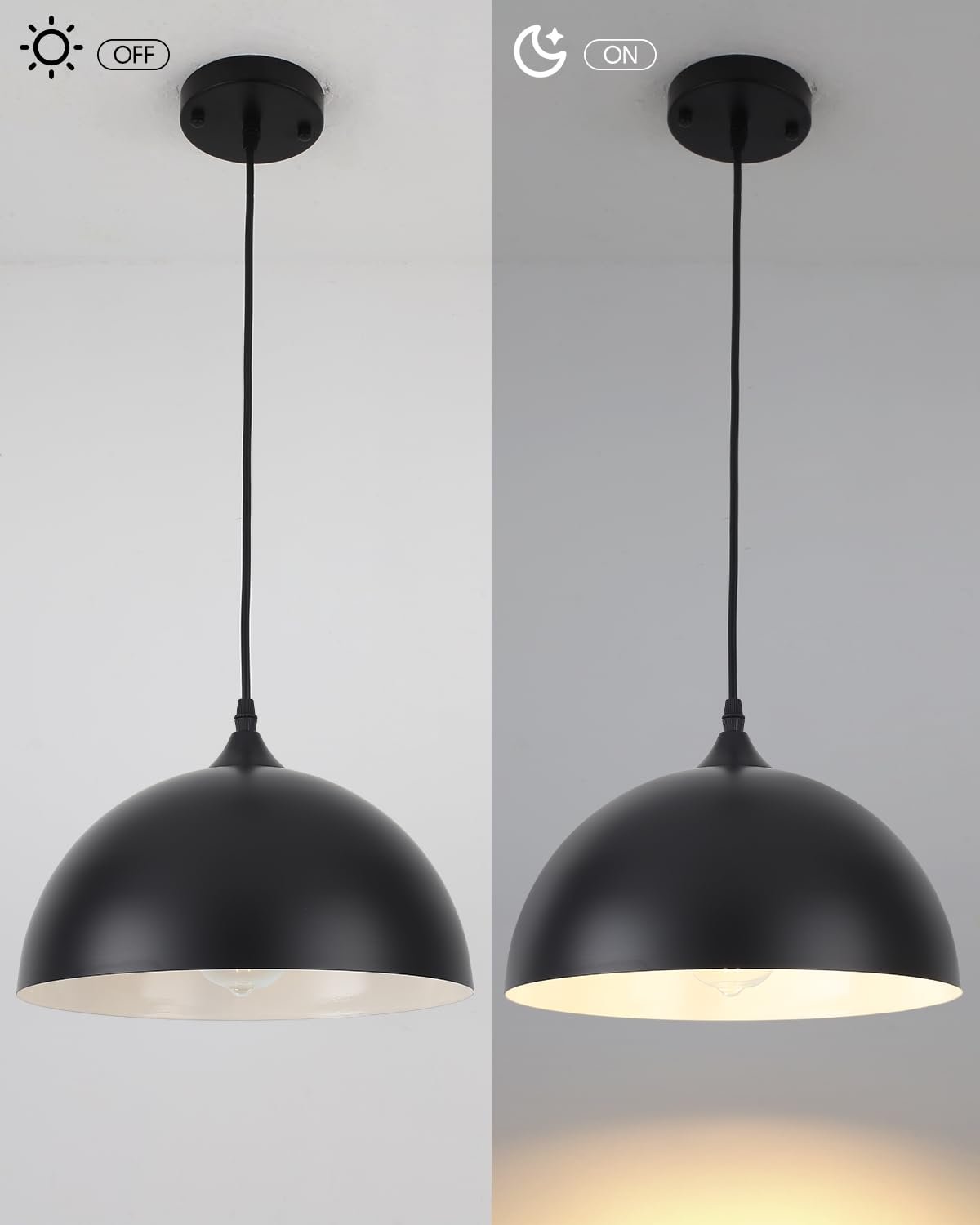 11.8" Black Dome Industrial Farmhouse Pendant Light 3-Pack - Image 5