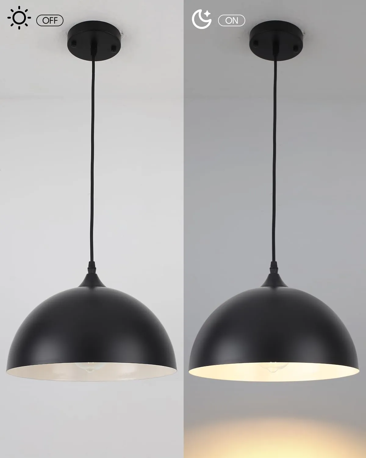 11.8" Black Dome Industrial Farmhouse Pendant Light 3-Pack - Image 5