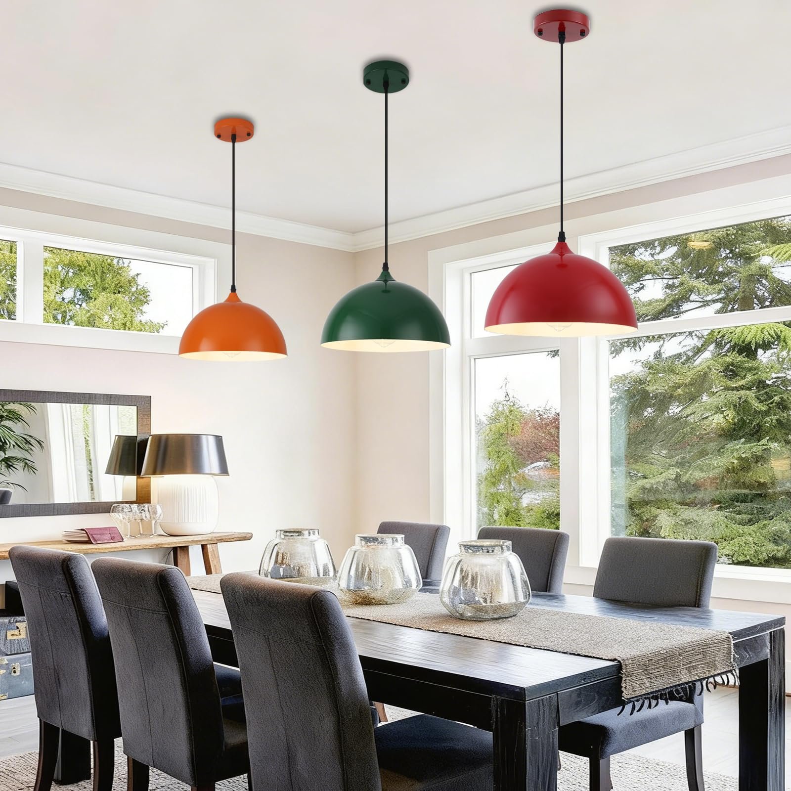 11.8" Colorful Dome Modern Pendant Light 3-Pack - Image 2