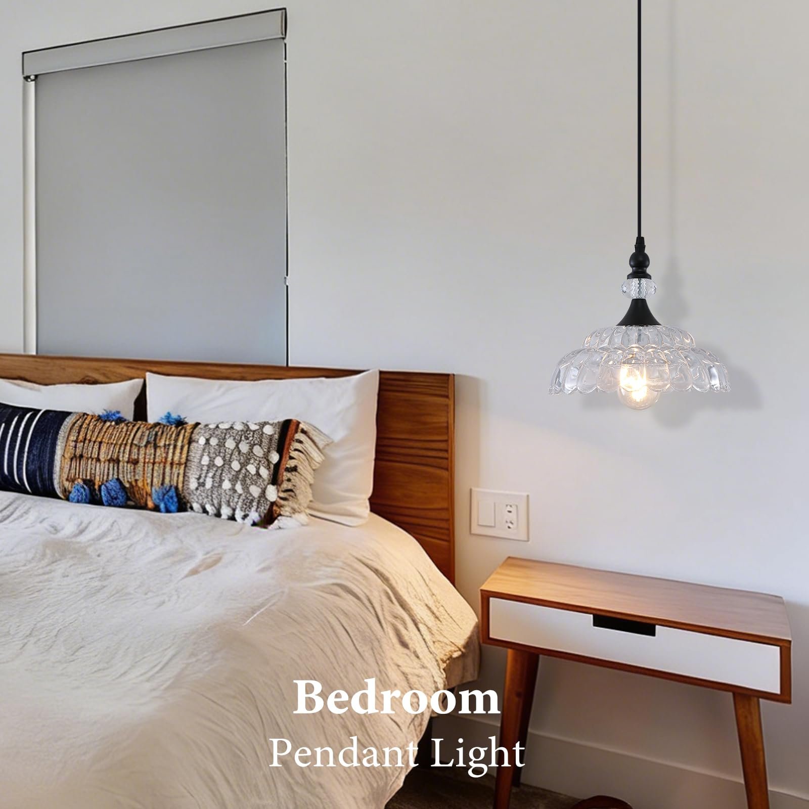 Farmhouse Black Pendant Light with Glass Shade - Image 6
