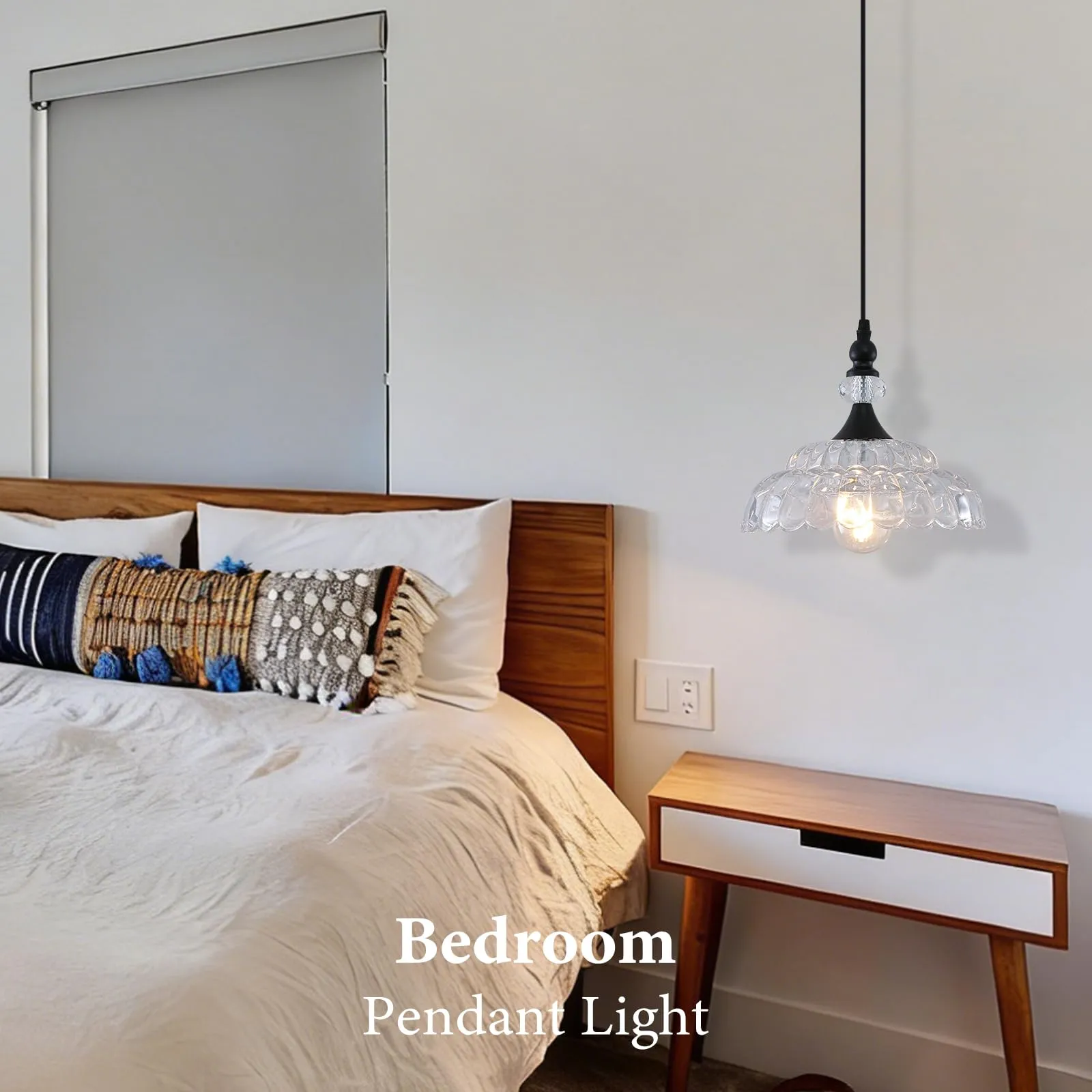 Farmhouse Black Pendant Light with Glass Shade - Image 6