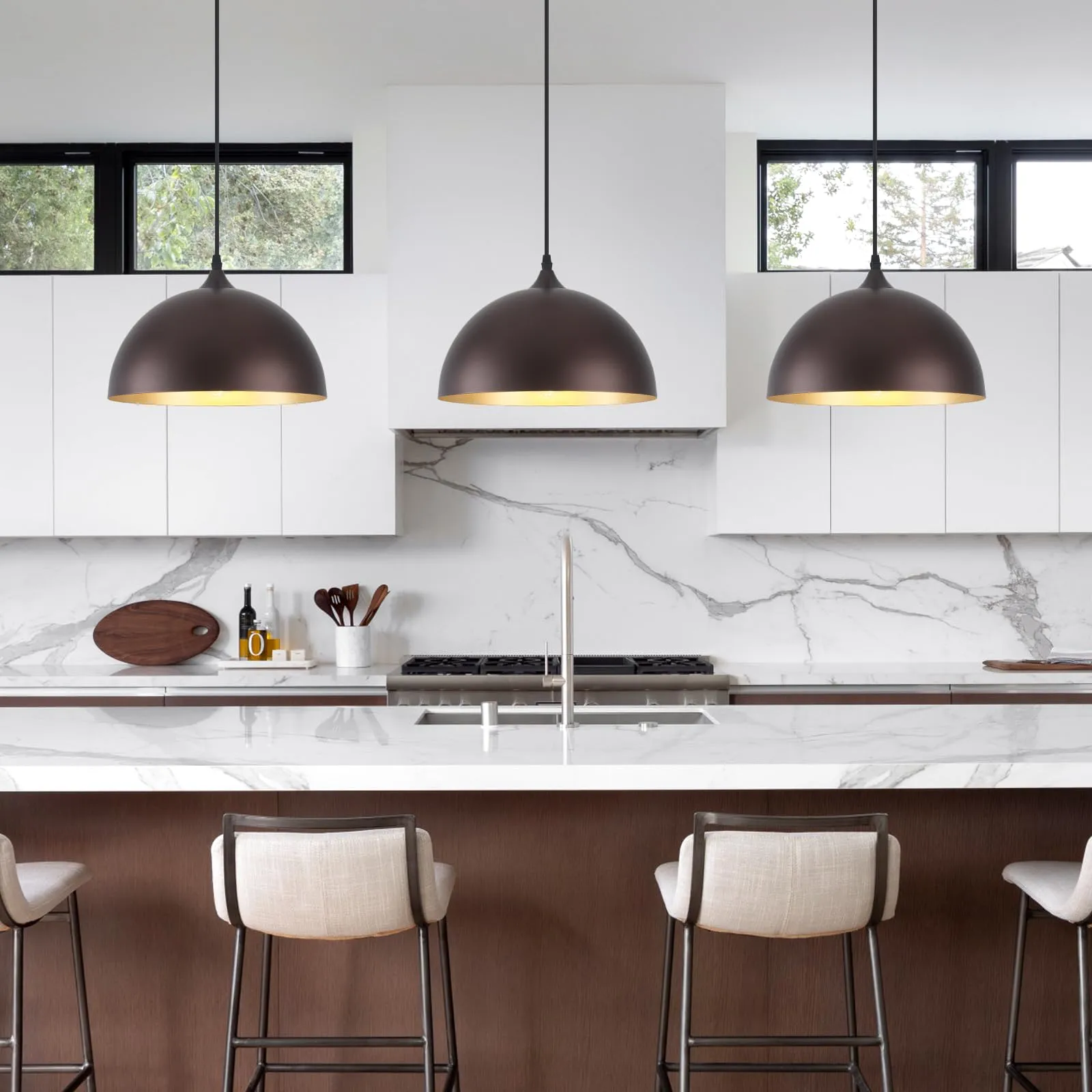12" Oil-Rubbed Bronze Modern Farmhouse Pendant Light 3-Pack - Image 5