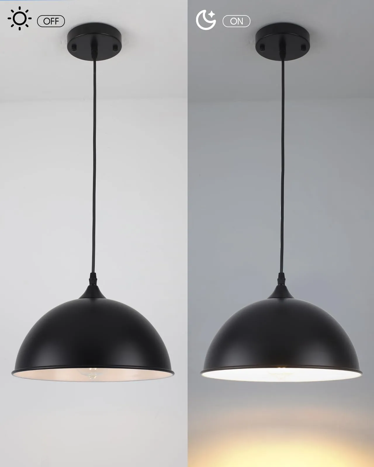 11.8" Black Farmhouse Dome Pendant Light 2-Pack - Image 5