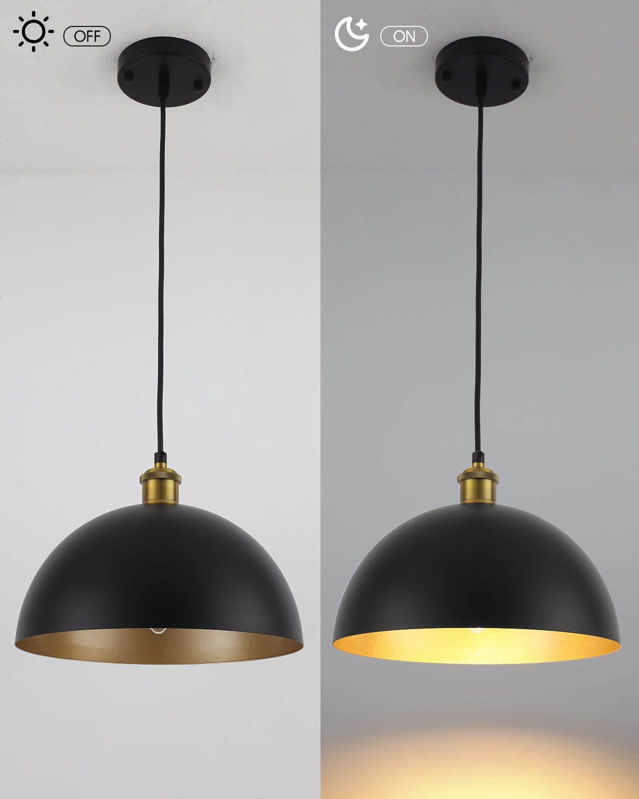 11.8" Black and Gold Farmhouse Dome Pendant Light 2-Pack - Image 6