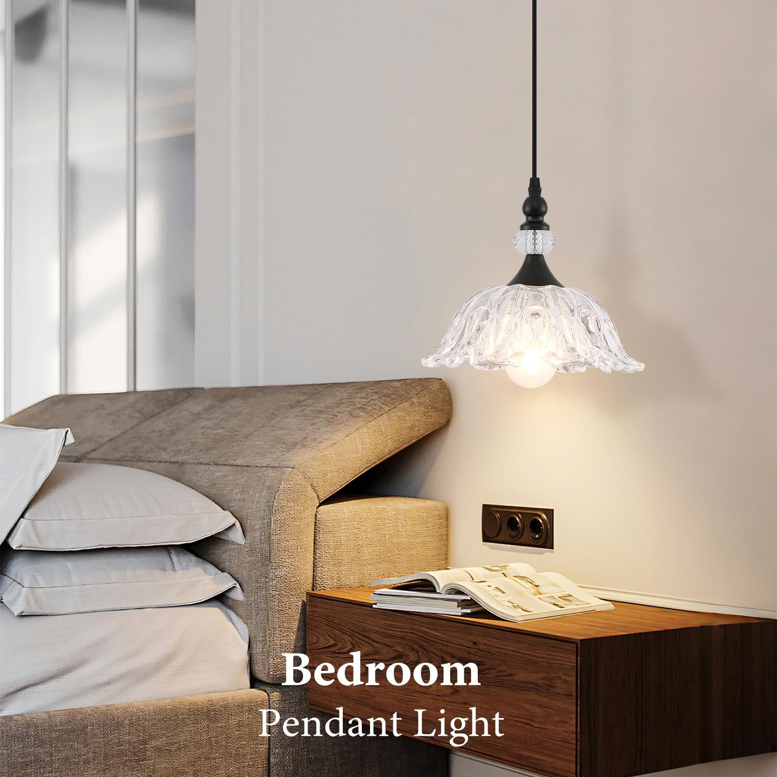 Vintage Black Pendant Light with Glass Shade - Image 6