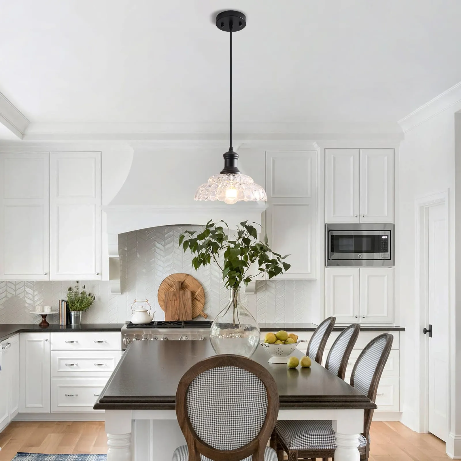 Black Vintage Pendant Light with Flower Glass Shade - Image 6