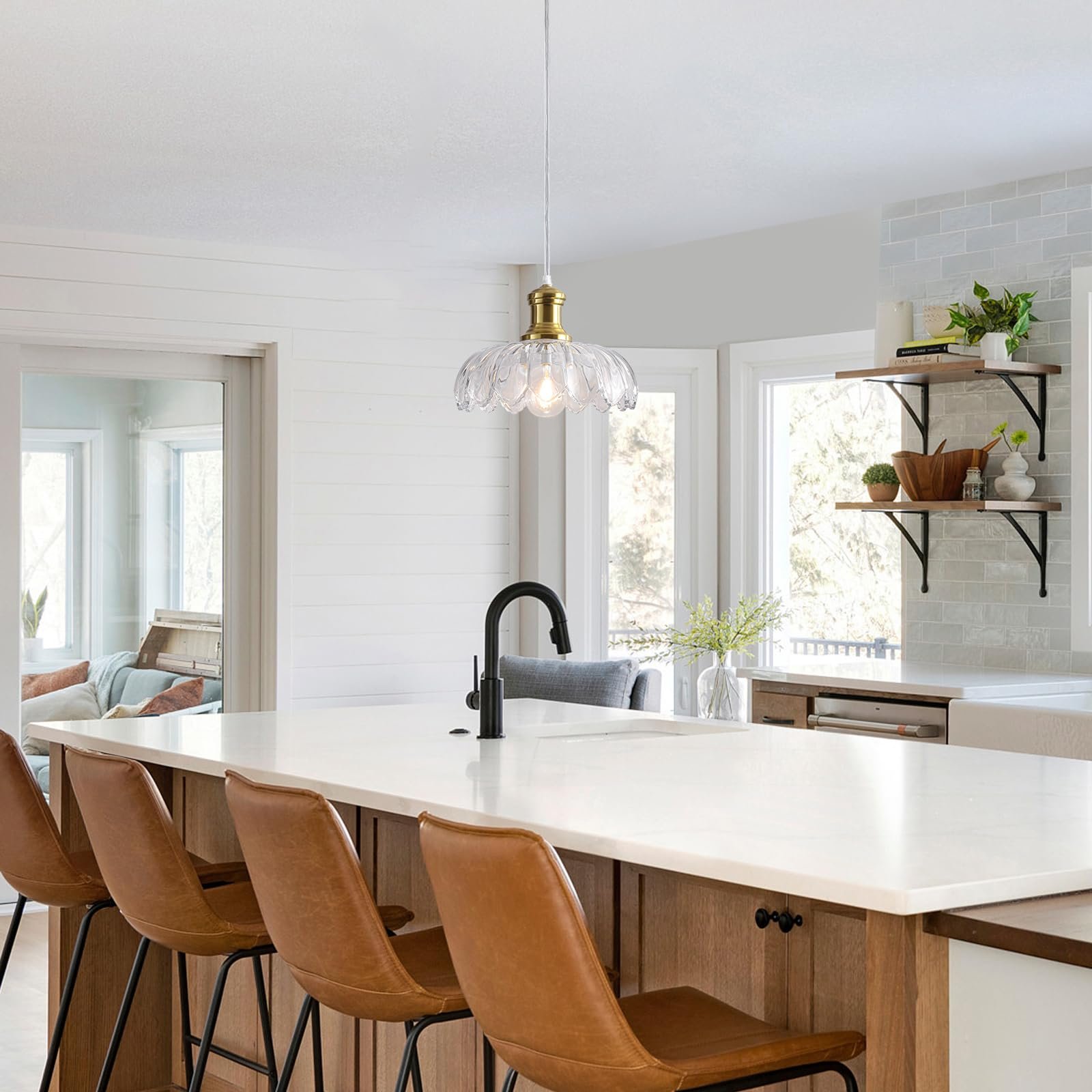 Gold Vintage Farmhouse Pendant Light with Clear Glass Shade - Image 6