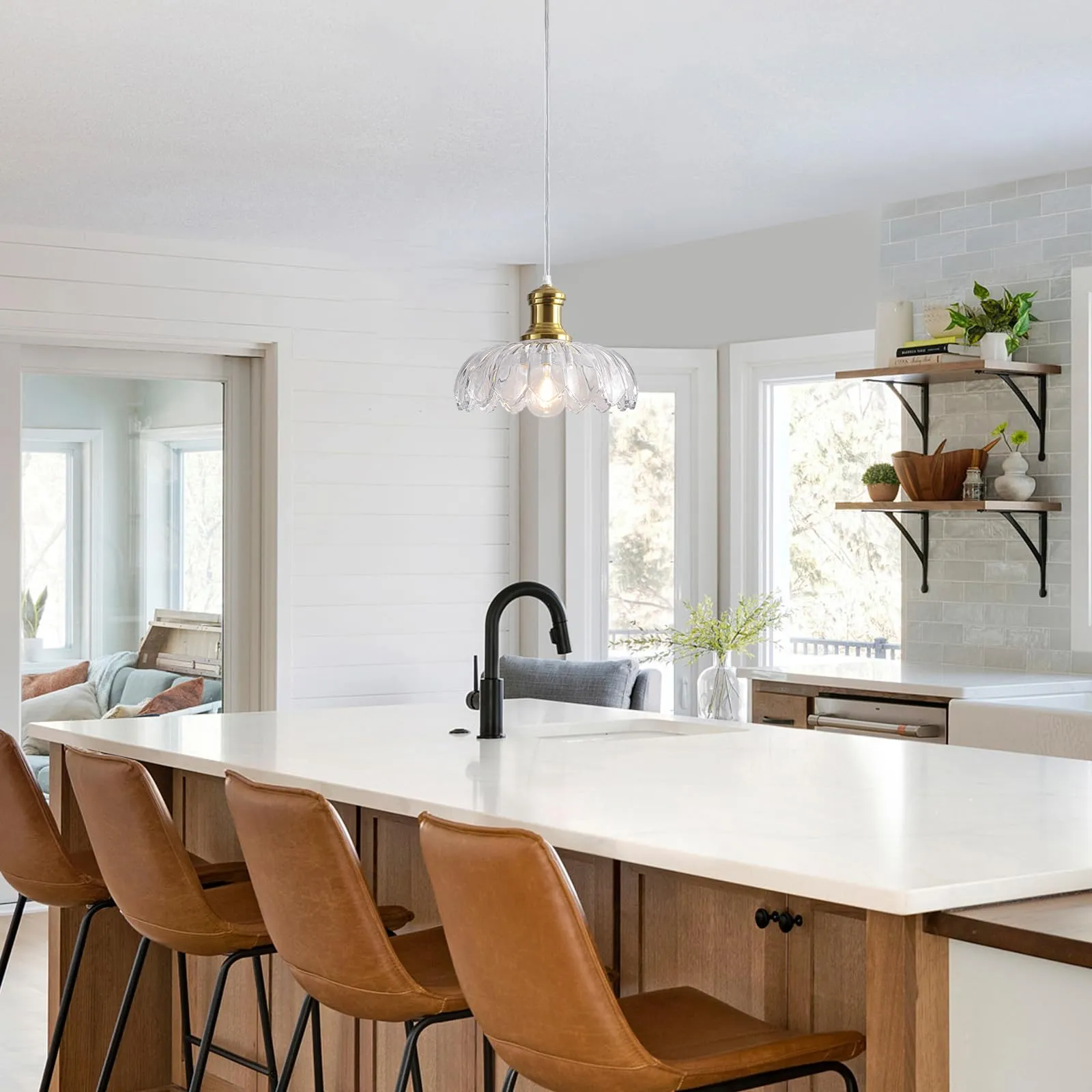 Gold Vintage Farmhouse Pendant Light with Clear Glass Shade - Image 6