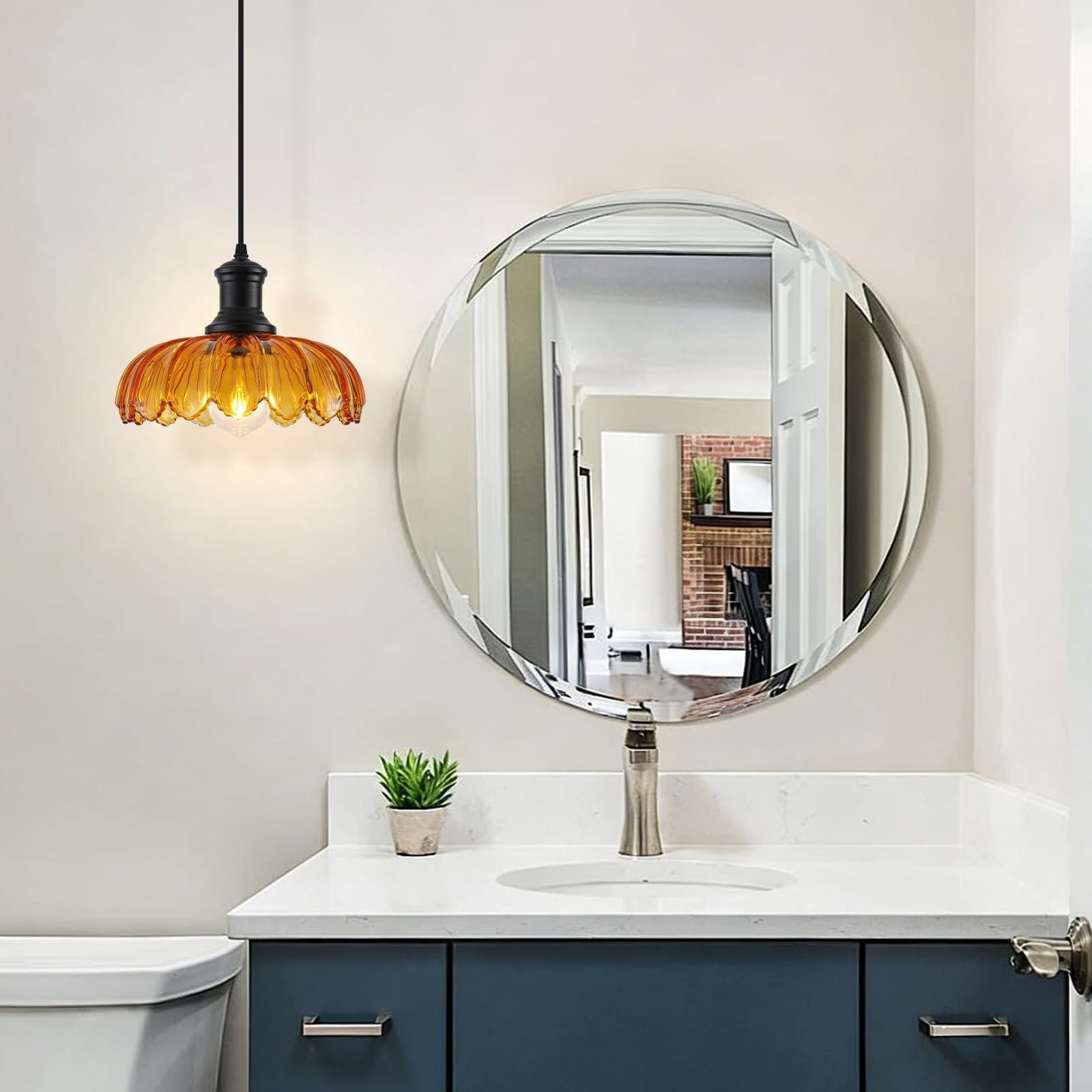 Orange Vintage Pendant Light with Glass Shade - Image 6
