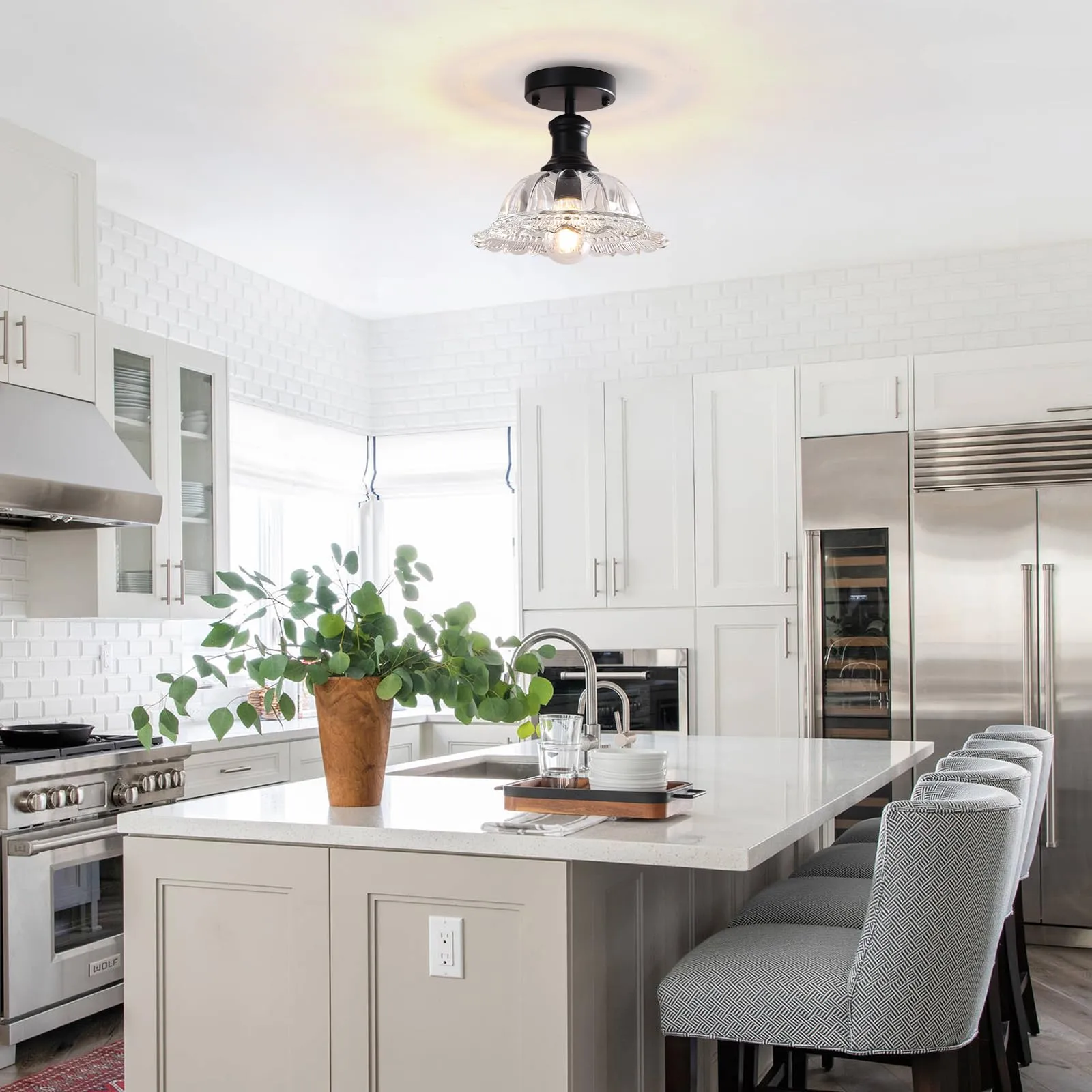 Vintage Glass Semi Flush Mount Ceiling Light - Image 6