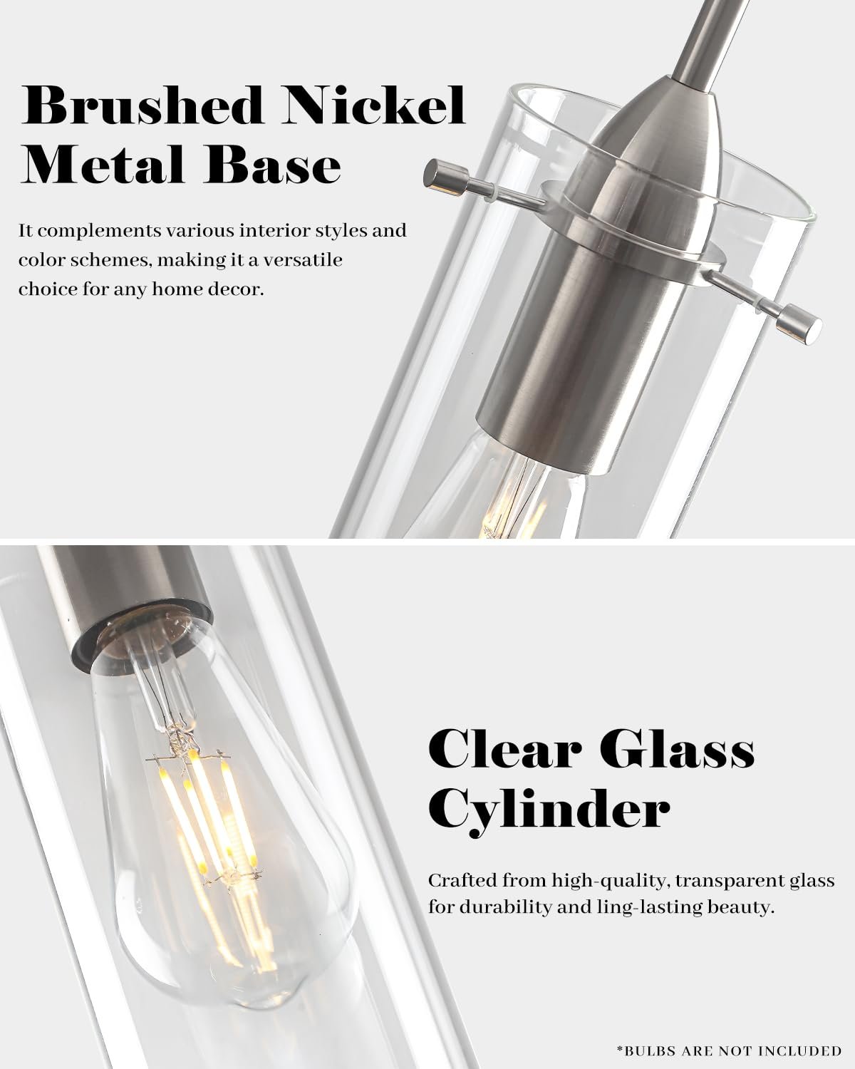 Brushed Nickel Modern Glass Pendant Light 3-Pack - Image 6