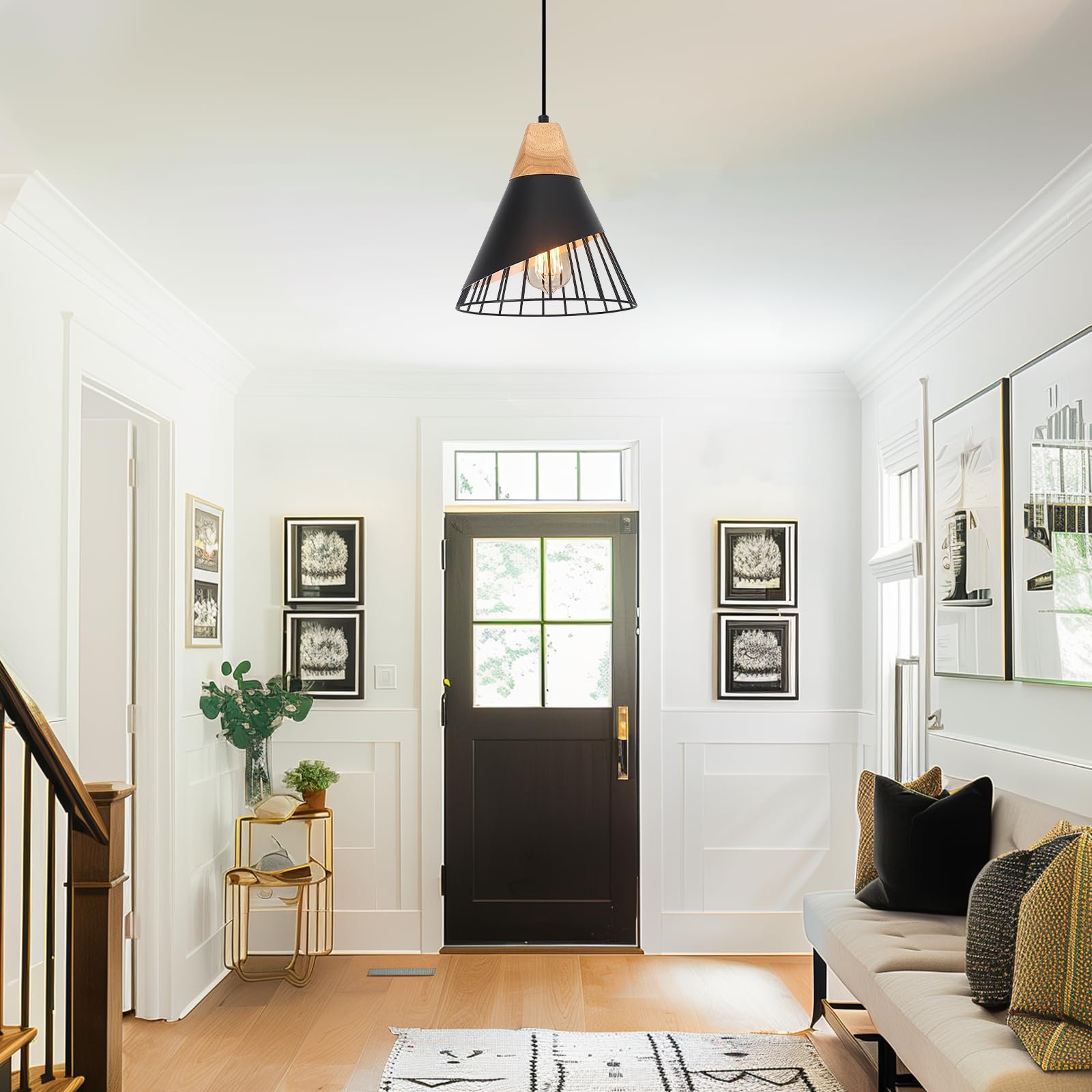 9.4" Black Modern Farmhouse Pendant Light - Image 5