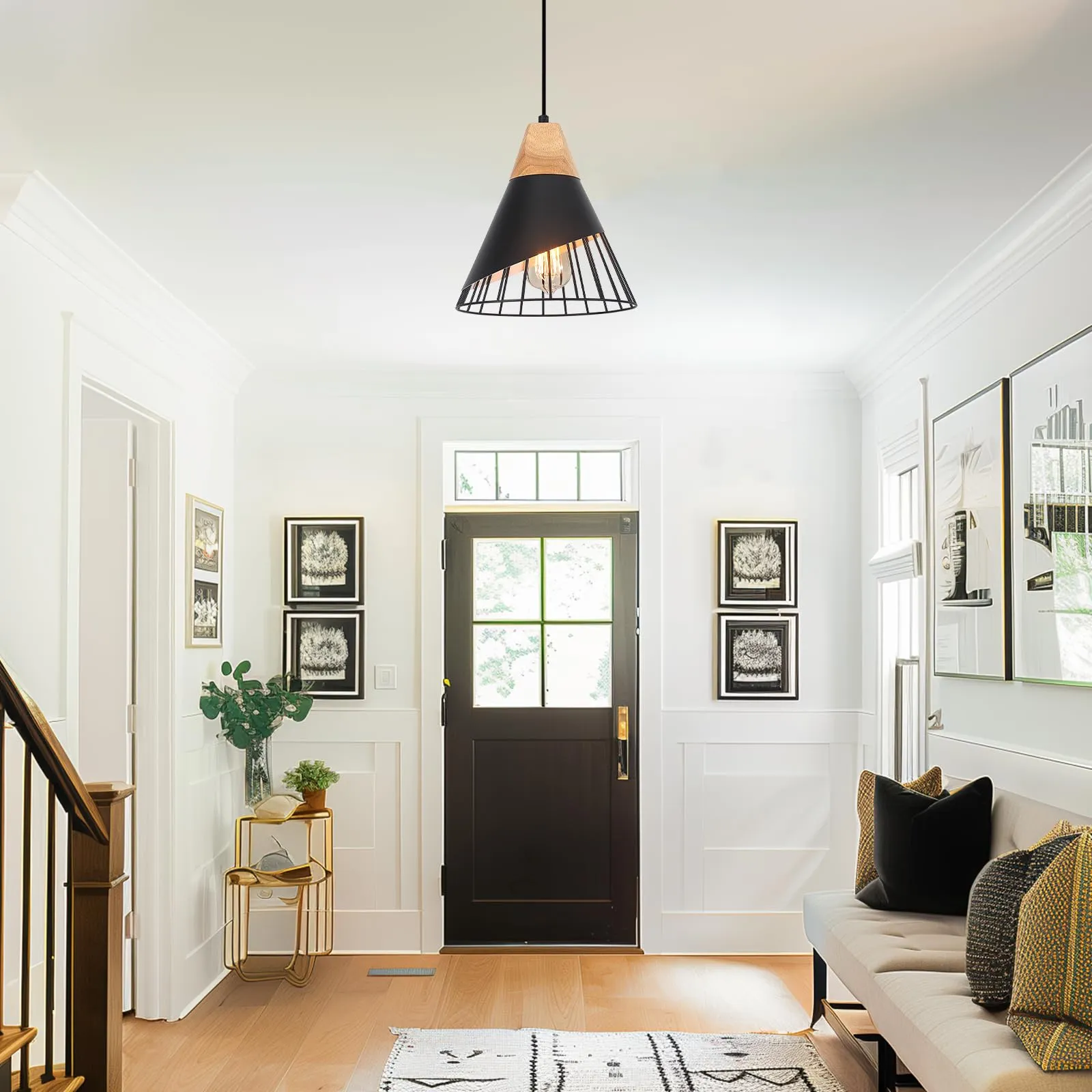 9.4" Black Modern Farmhouse Pendant Light - Image 5