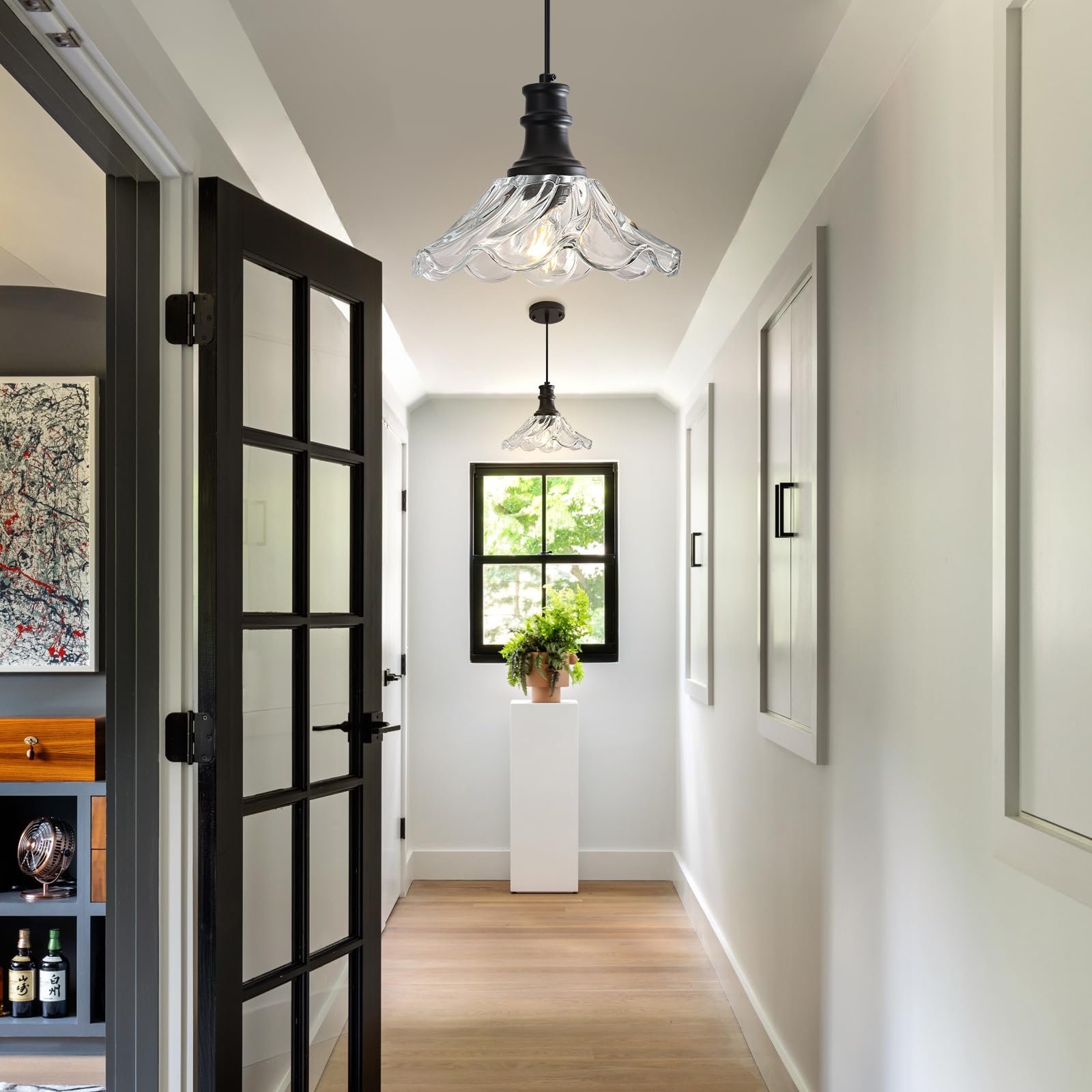 10" Black Modern Farmhouse Pendant Light with Clear Glass 2-Pack - Image 4