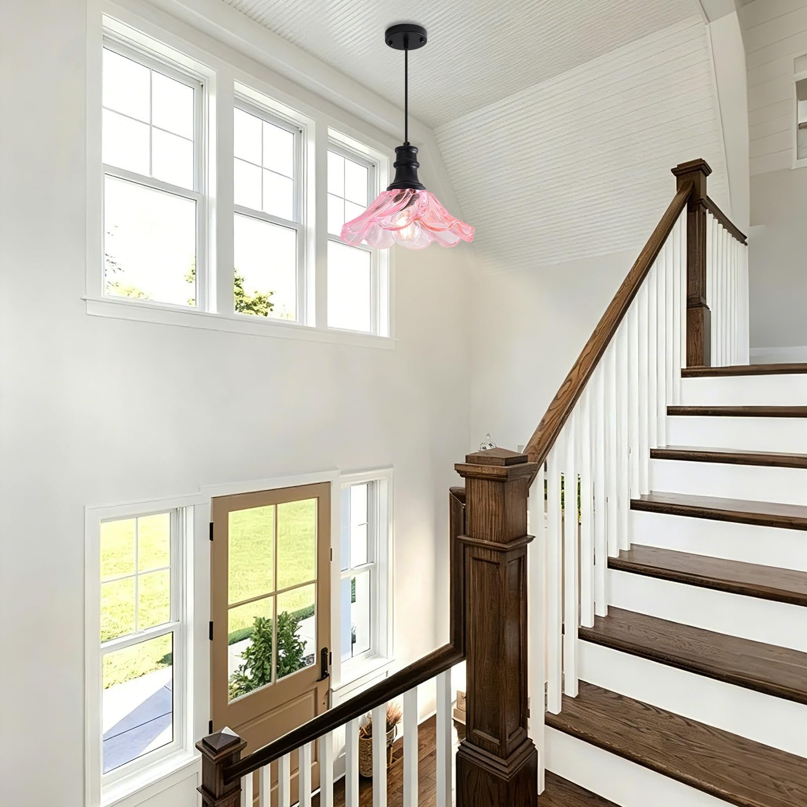 10" Black and Pink Farmhouse Pendant Light 2-Pack - Image 4