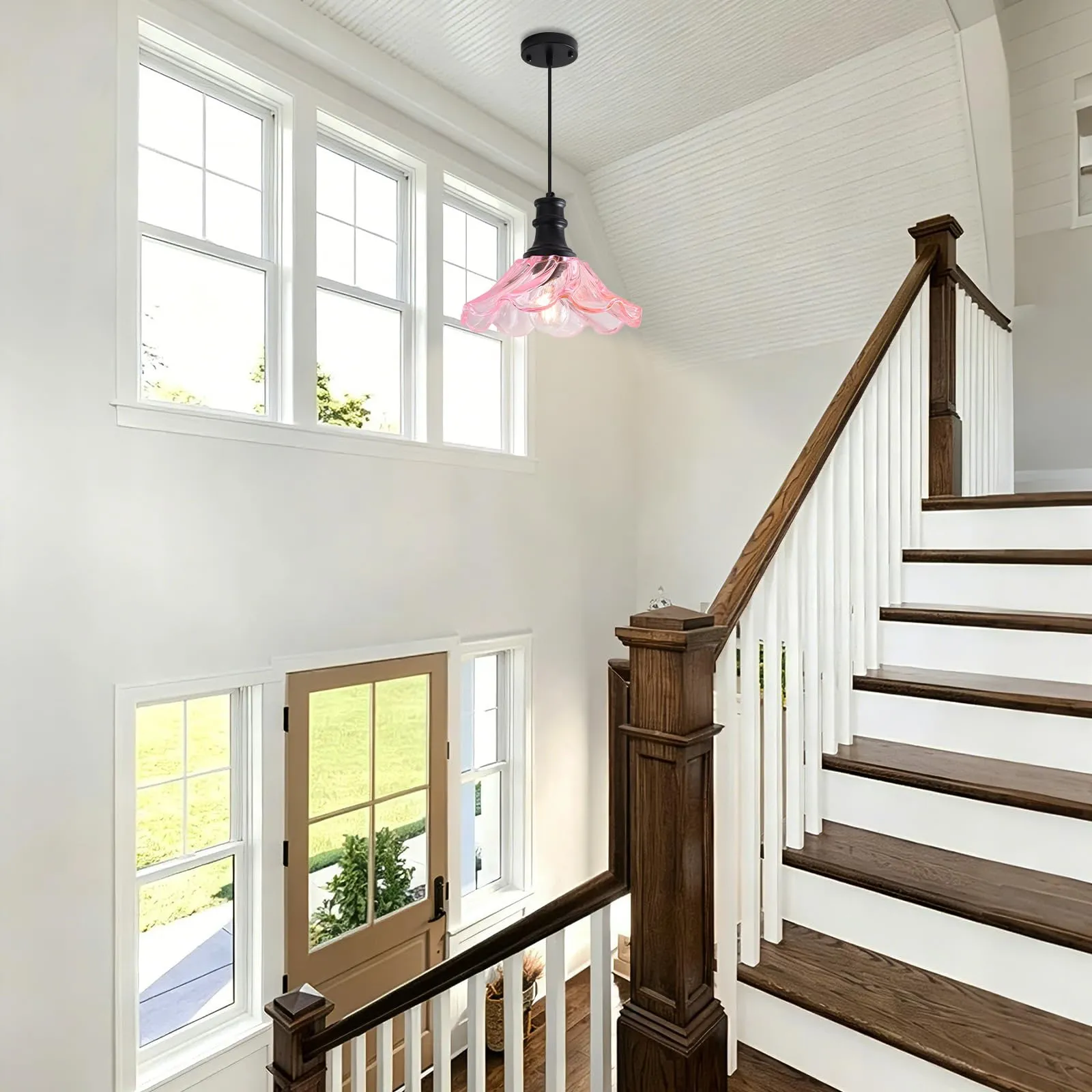 10" Black and Pink Farmhouse Pendant Light 2-Pack - Image 4