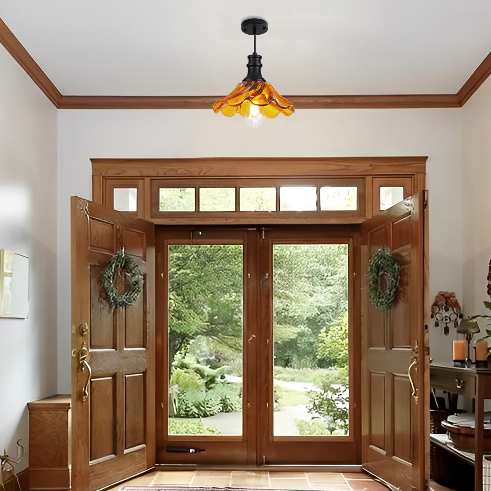 10" Black and Orange Farmhouse Pendant Light 2-Pack - Image 4