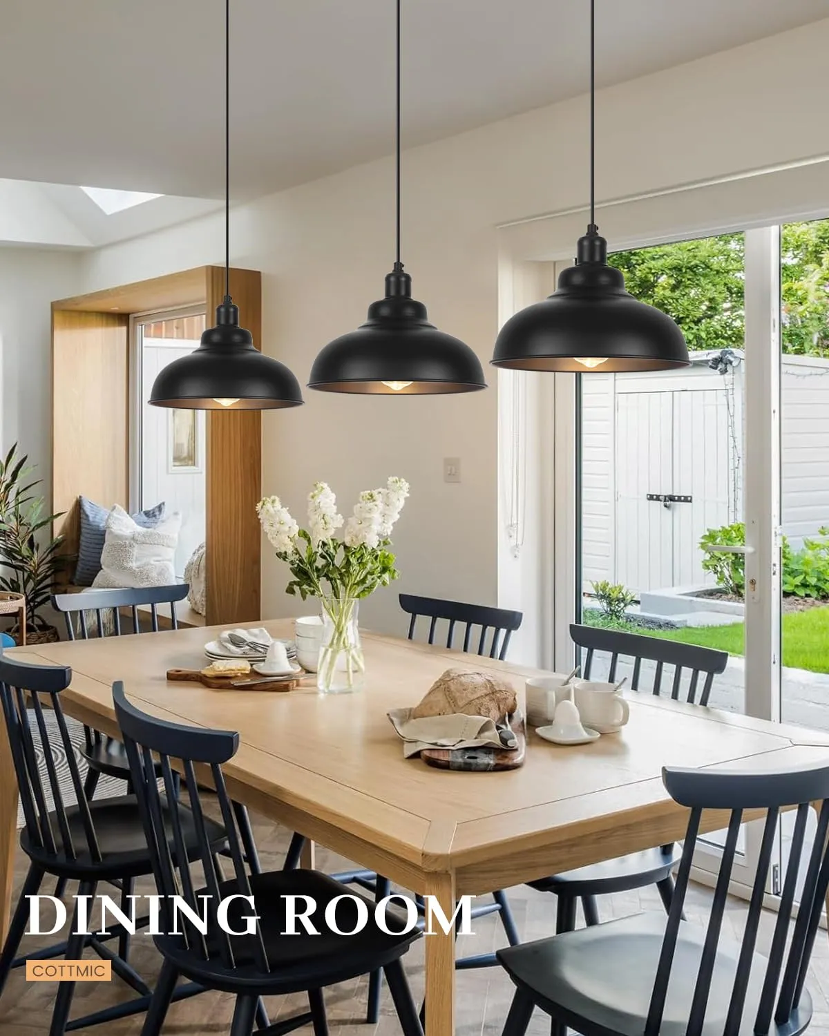 11.4" Black Dome Farmhouse Industrial Pendant Light 3-Pack - Image 8