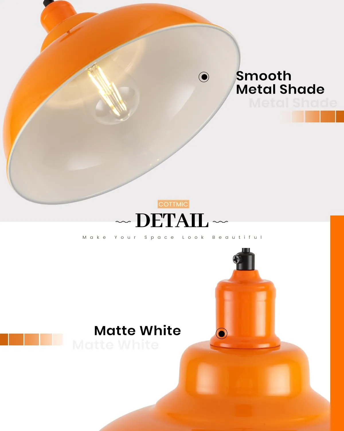11.4" Orange Dome Farmhouse Industrial Pendant Light 3-Pack - Image 6