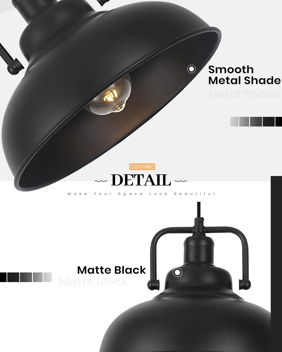 11.4" Black Farmhouse Industrial Pendant Light 3-Pack - Image 7